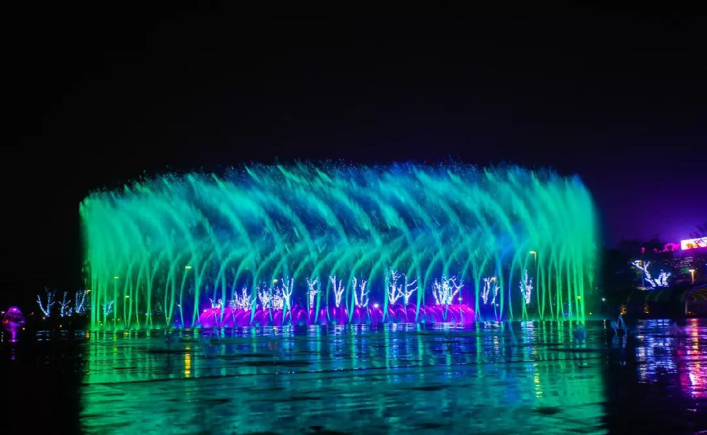 人工湖噴泉實景效果